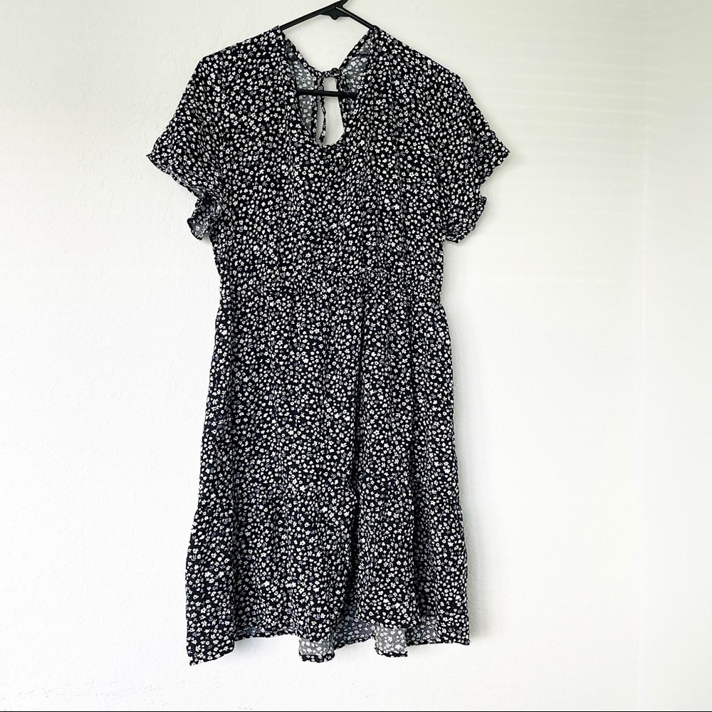 Pink Rose Women’s Size 0X Black Ditsy Floral Barback Dress Cottagecore NWT‎